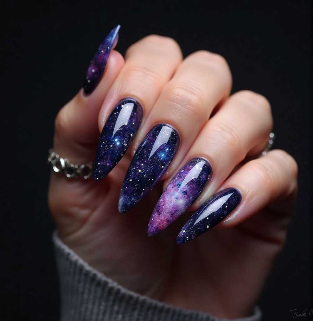 Purple Galaxy Nails